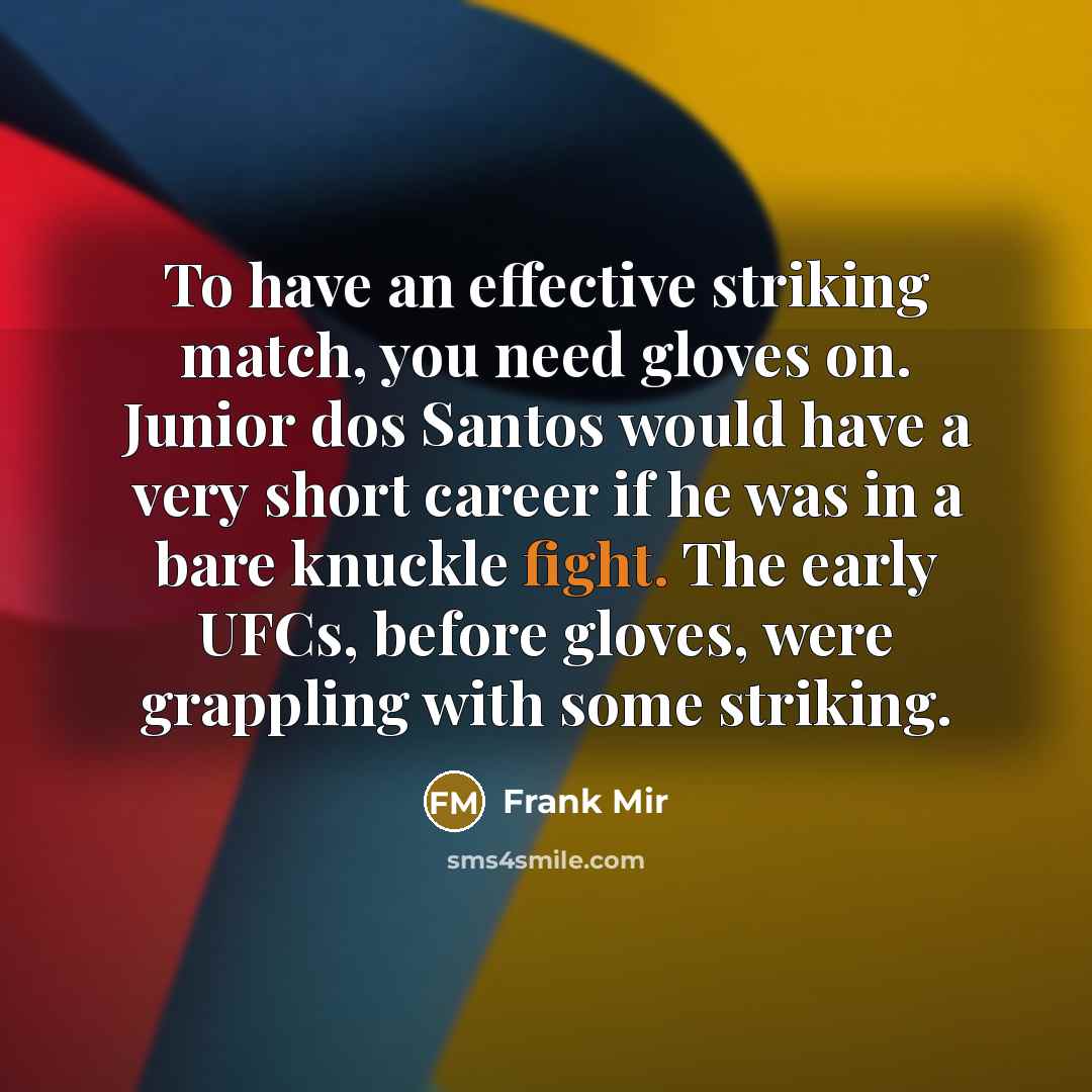“To have an effective striking match, you need gloves on.…” quote by Frank Mir