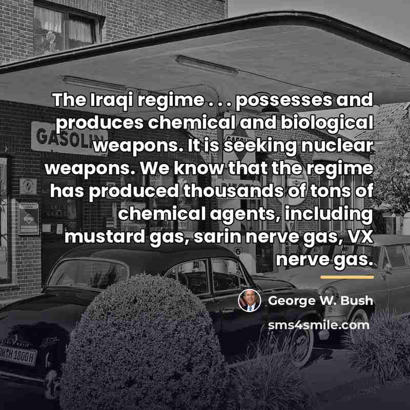 “The Iraqi regime . . . possesses and produces chemical…” quote by George W. Bush
