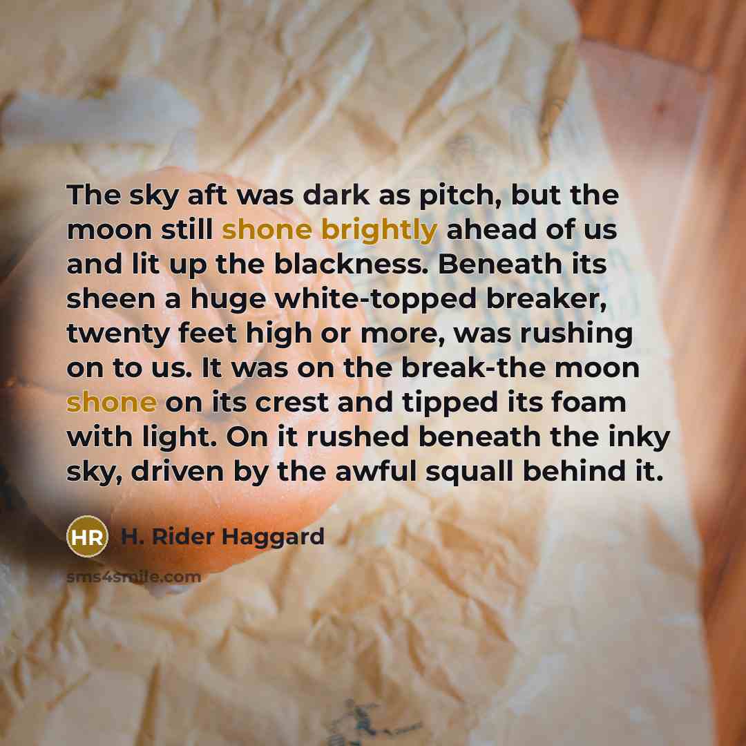 “The sky aft was dark as pitch, but the moon…” quote by H. Rider Haggard