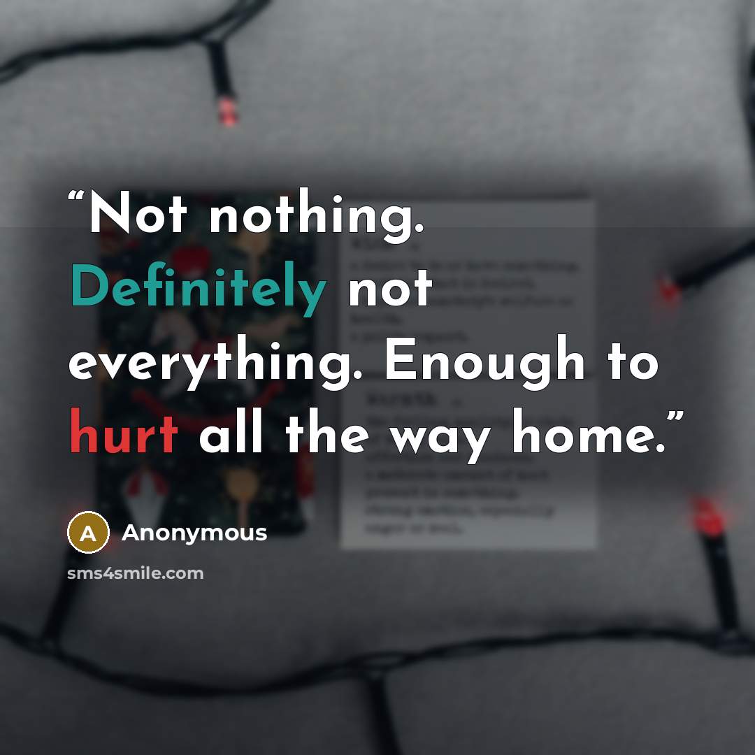 “Not nothing. Definitely not everything. Enough to hurt all the way home.” quote by Anonymous