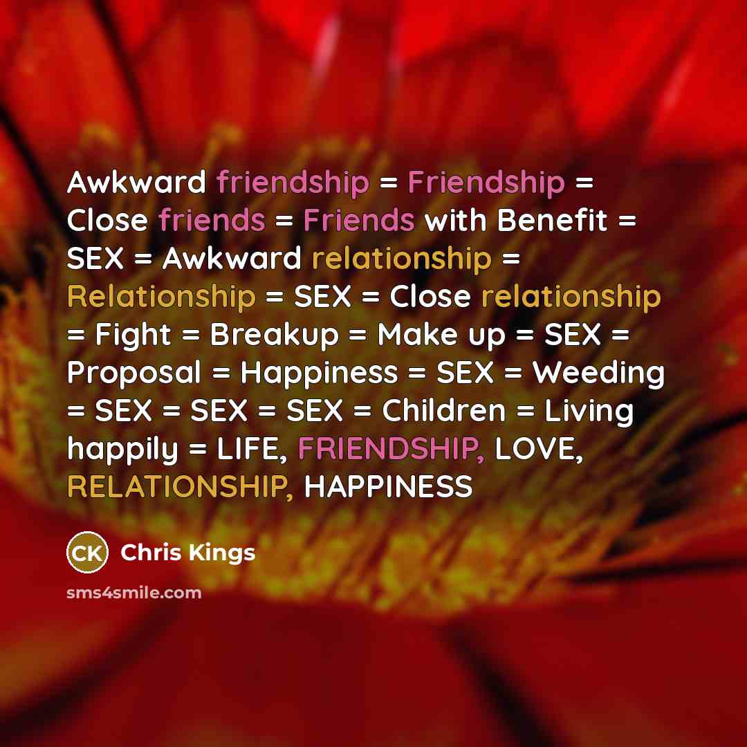 “Awkward friendship = Friendship = Close friends = Friends with…” quote by Chris Kings