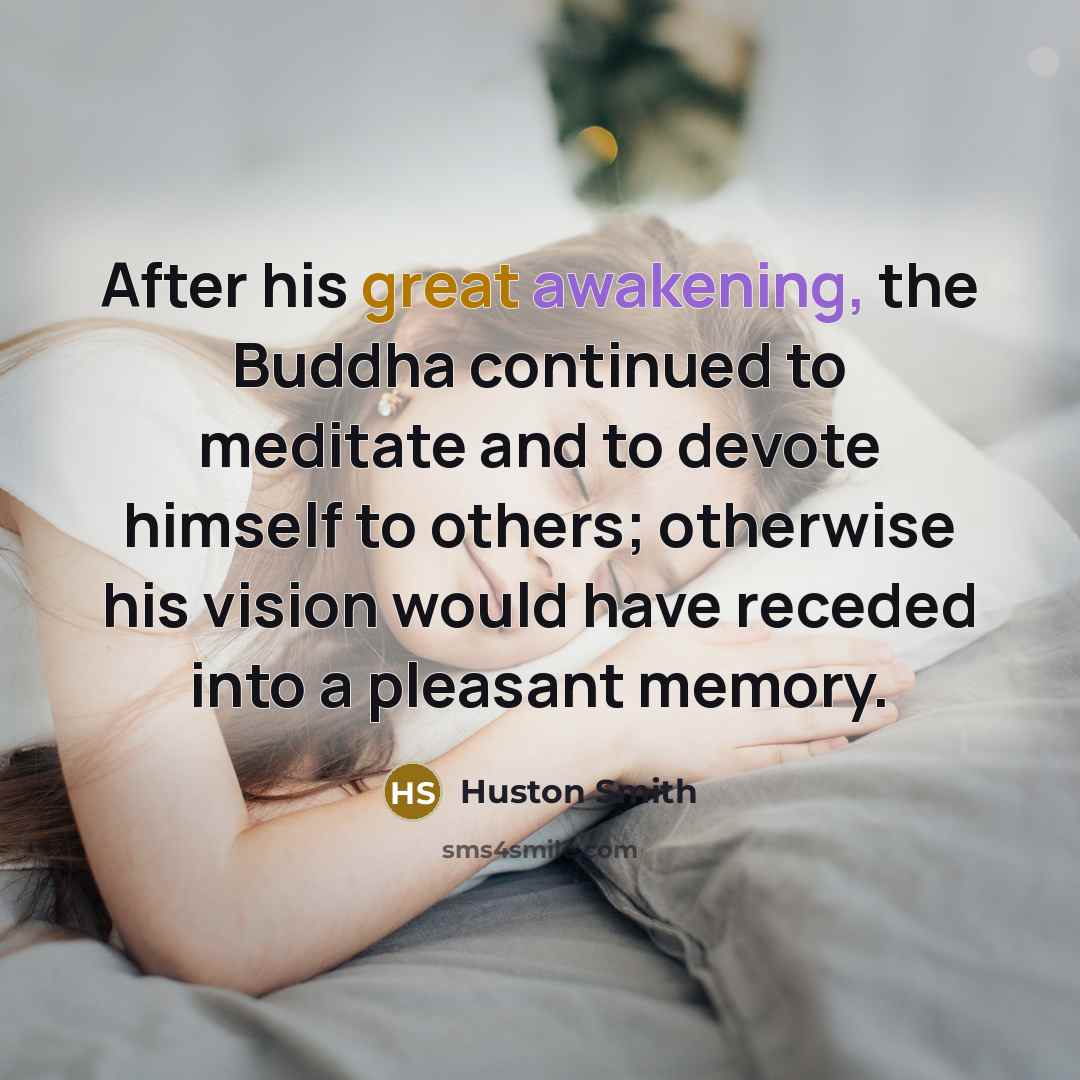 “After his great awakening, the Buddha continued to meditate and…” quote by Huston Smith