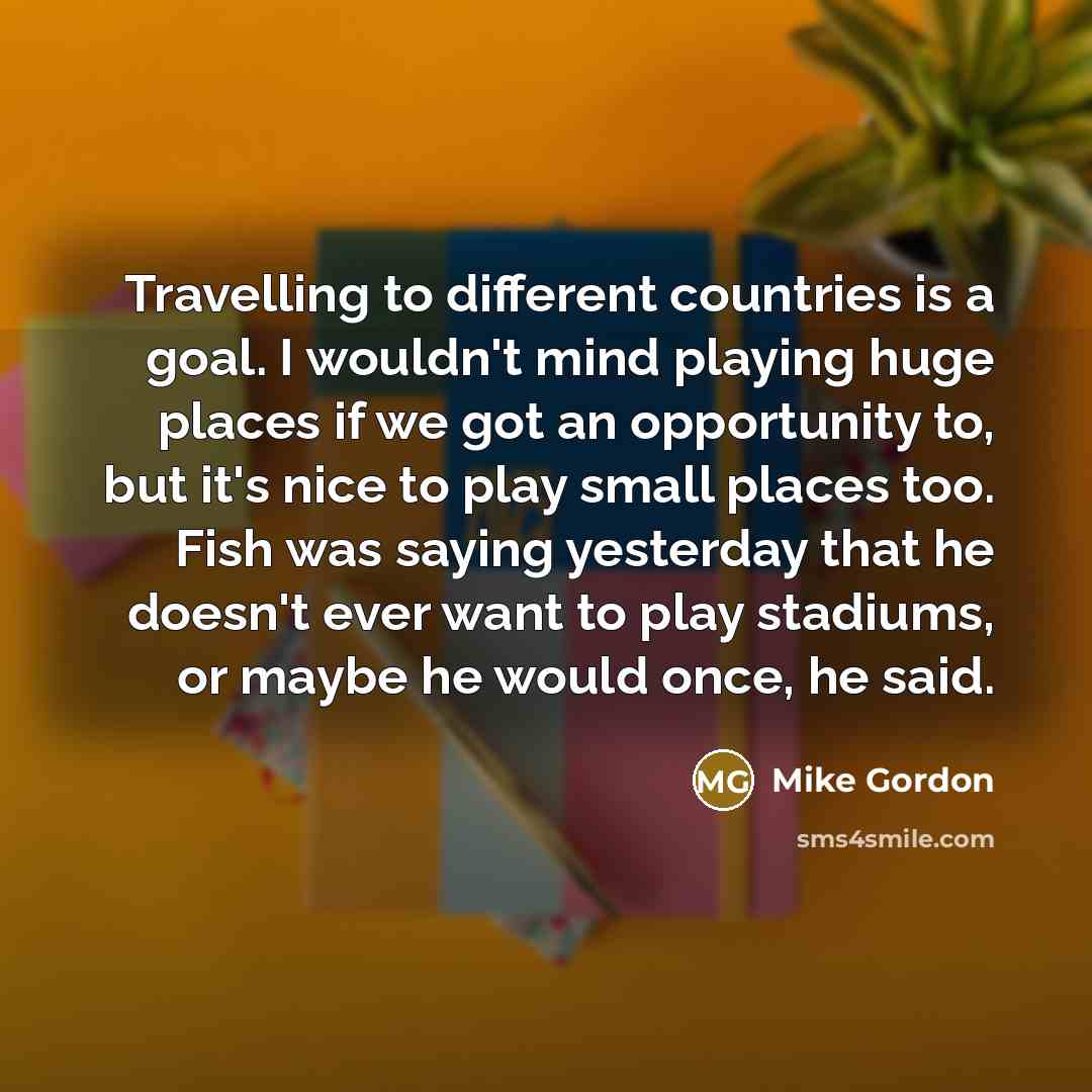 “Travelling to different countries is a goal. I wouldn't mind…” quote by Mike Gordon