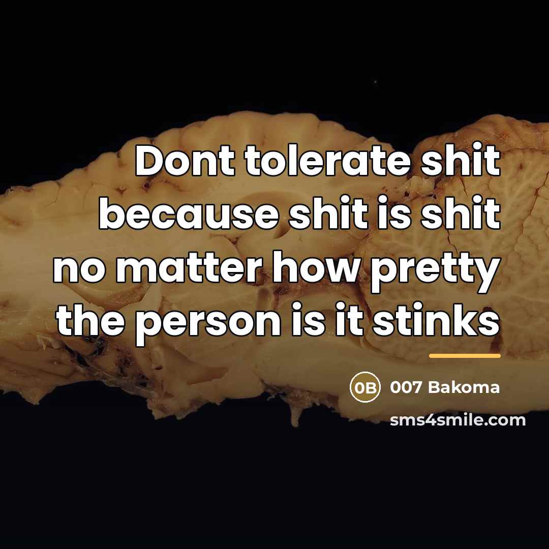 “Dont tolerate shit because shit is shit no matter how…” quote by 007 Bakoma