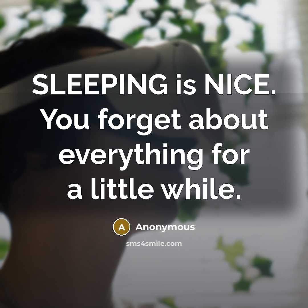 “SLEEPING is NICE. You forget about everything for a little while.” quote by Anonymous