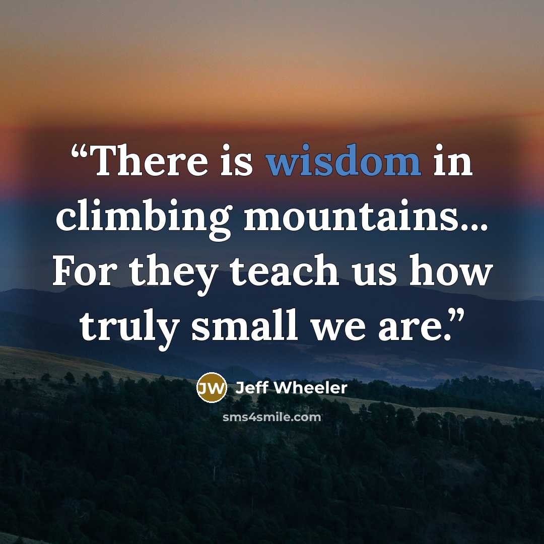 “There is wisdom in climbing mountains... For they teach us how truly small we are.” quote by Jeff Wheeler