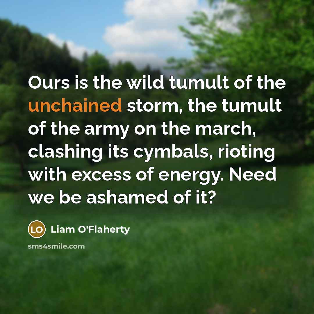 “Ours is the wild tumult of the unchained storm, the…” quote by Liam O'Flaherty
