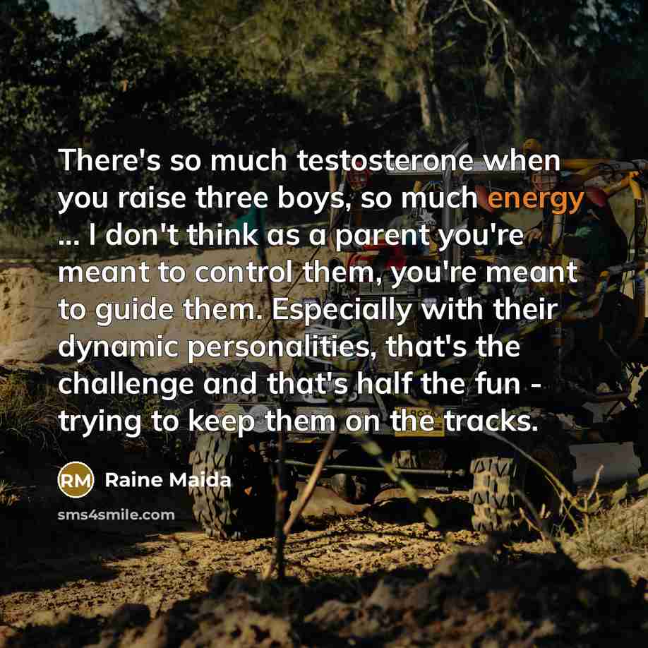 “There's so much testosterone when you raise three boys, so…” quote by Raine Maida