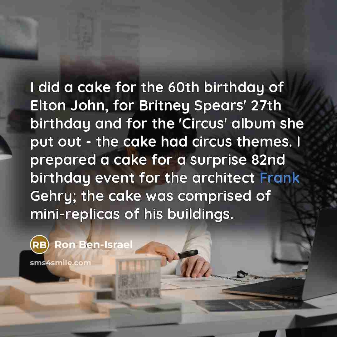 “I did a cake for the 60th birthday of Elton…” quote by Ron Ben-Israel