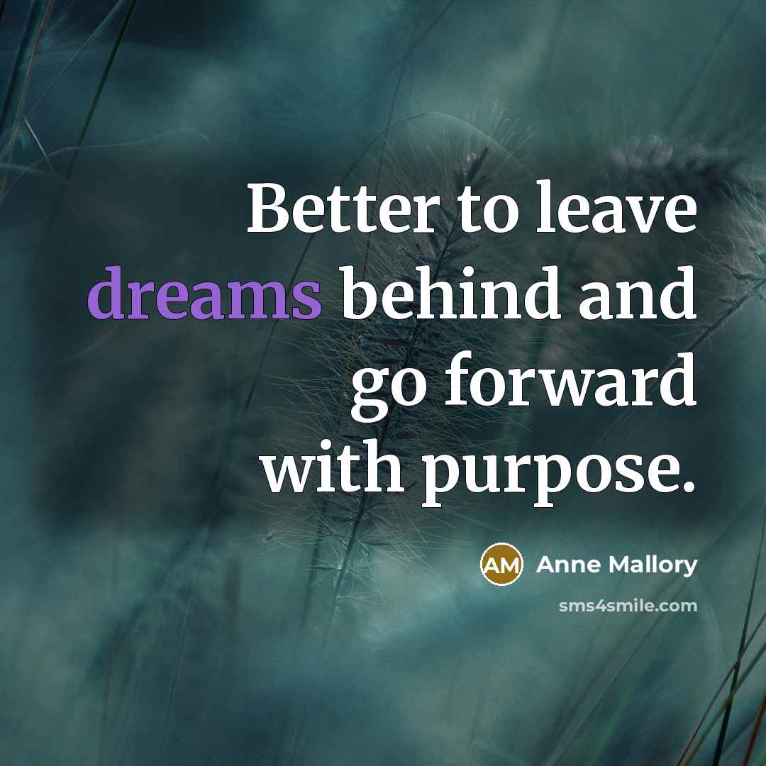 “Better to leave dreams behind and go forward with purpose.…” quote by Anne Mallory