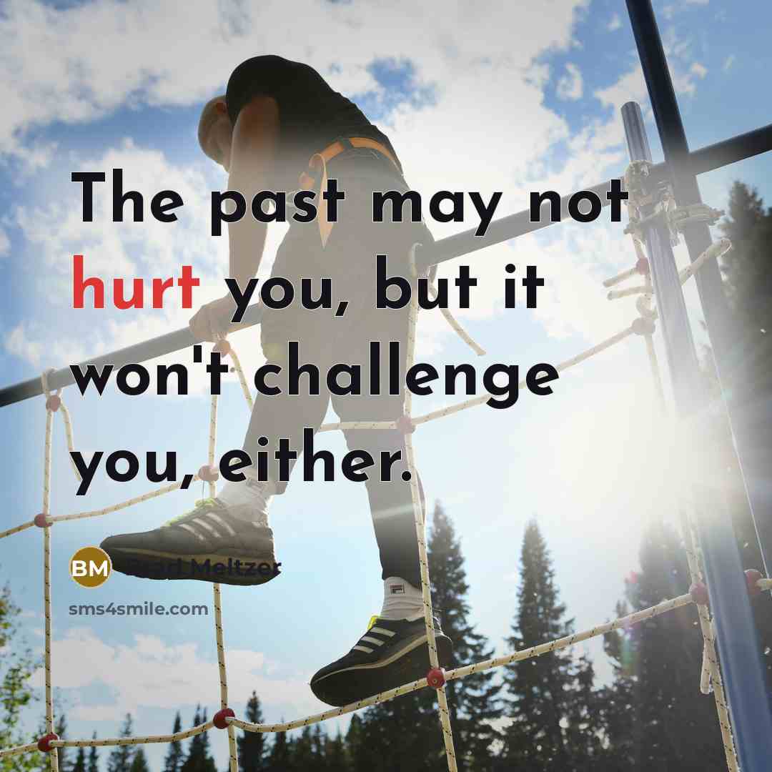 “The past may not hurt you, but it won't challenge…” quote by Brad Meltzer
