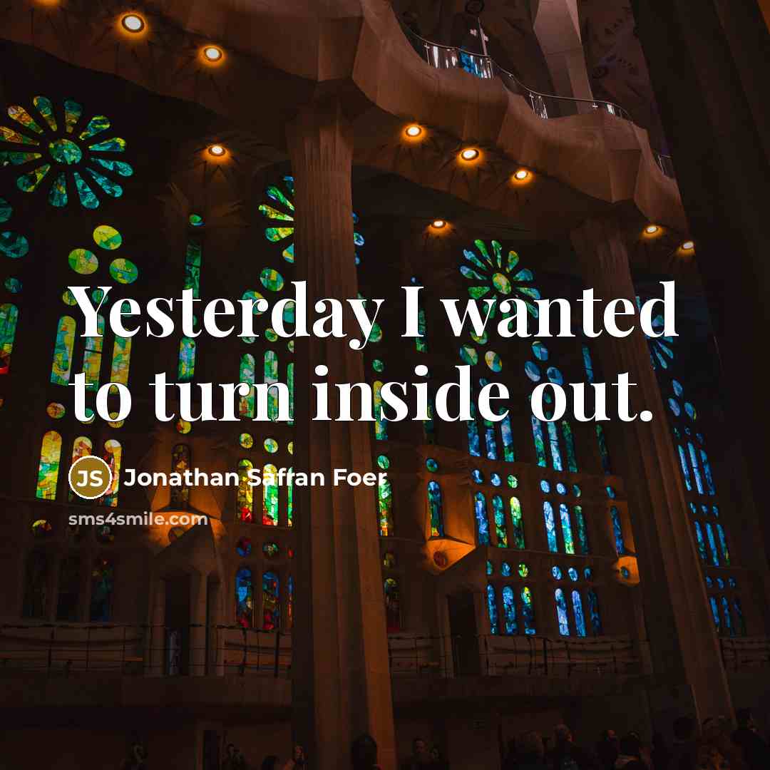 “Yesterday I wanted to turn inside out.” quote by Jonathan Safran Foer