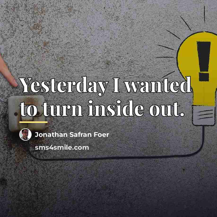 “Yesterday I wanted to turn inside out.…” quote by Jonathan Safran Foer
