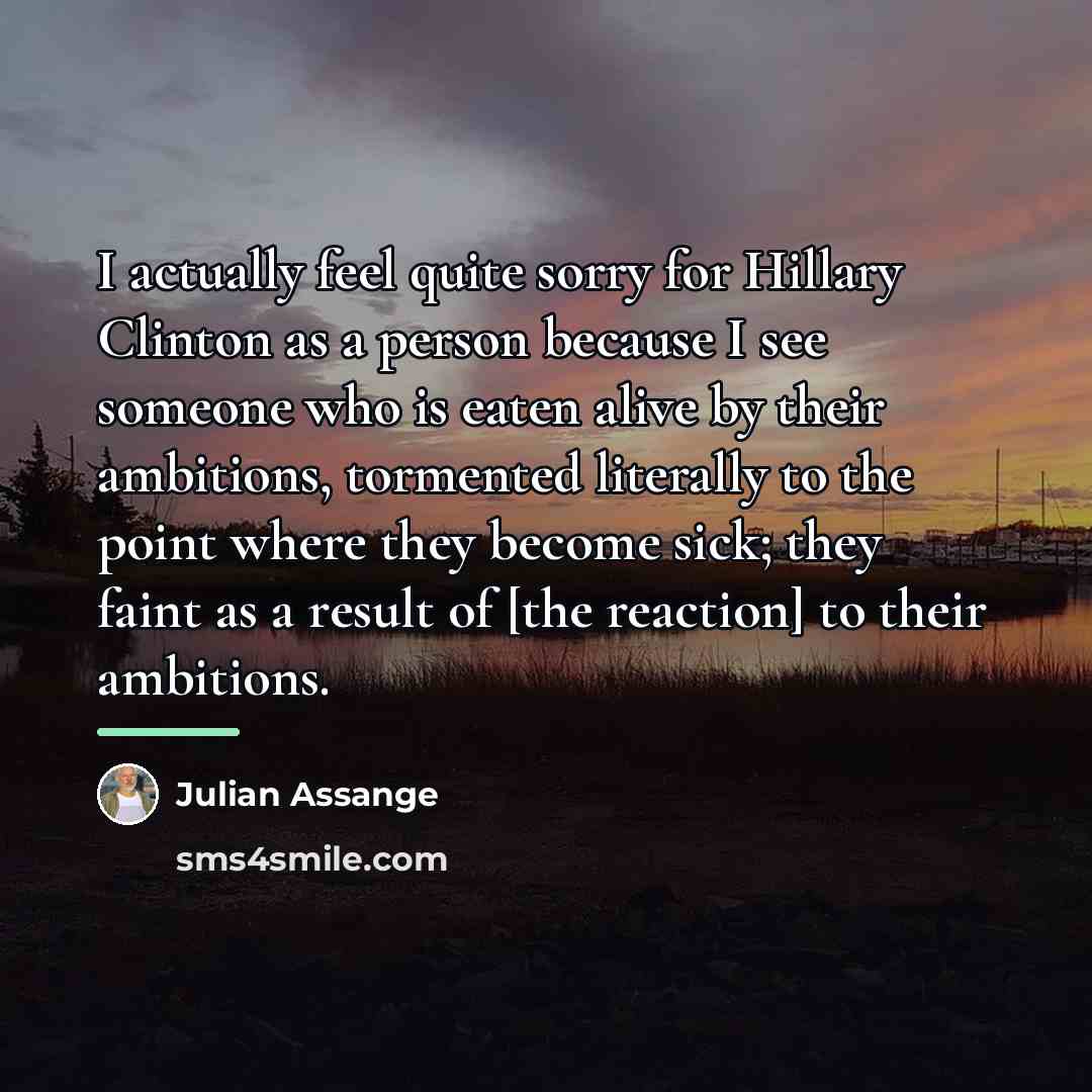 “I actually feel quite sorry for Hillary Clinton as a…” quote by Julian Assange