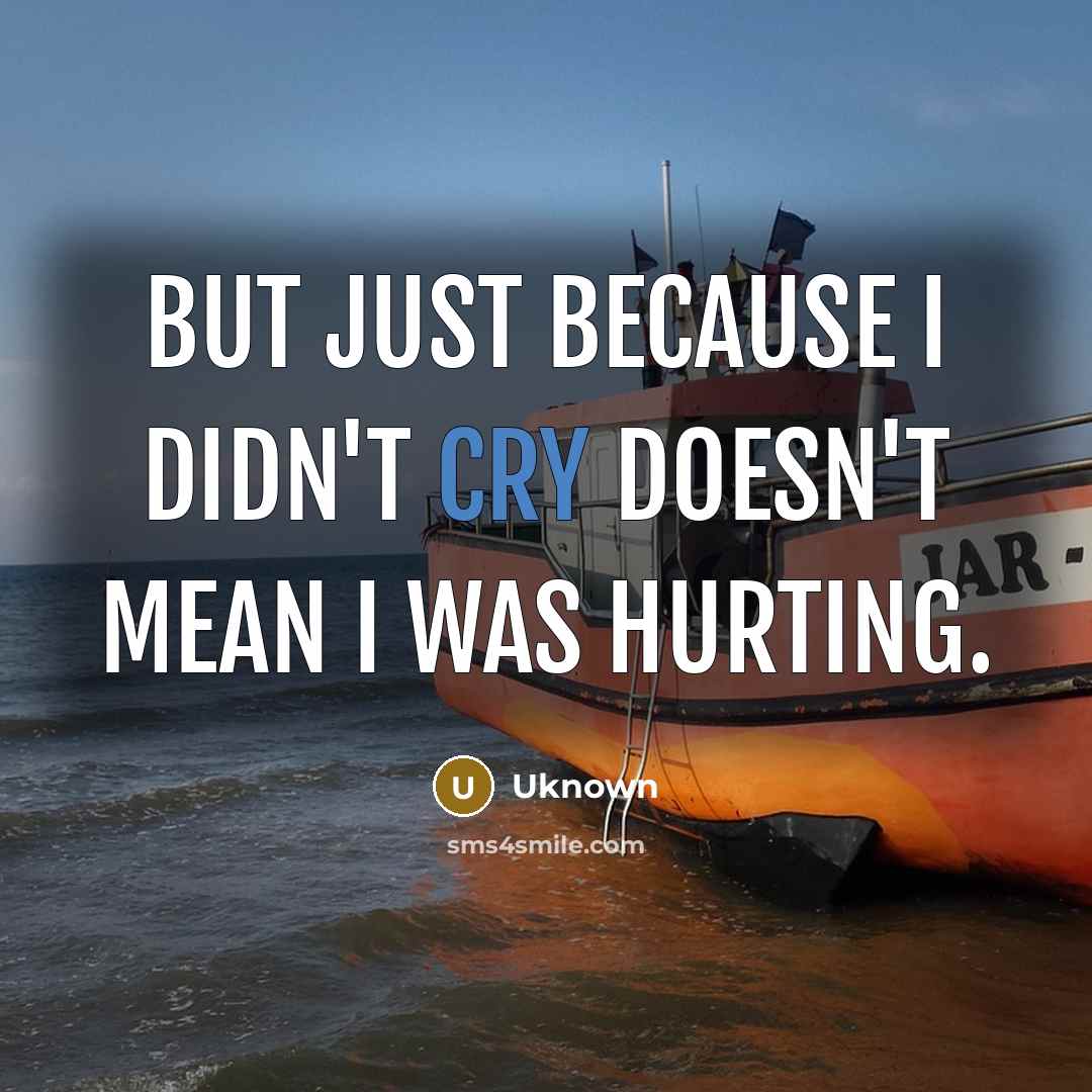 “But just because I didn't cry doesn't mean I was hurting.” quote by Uknown