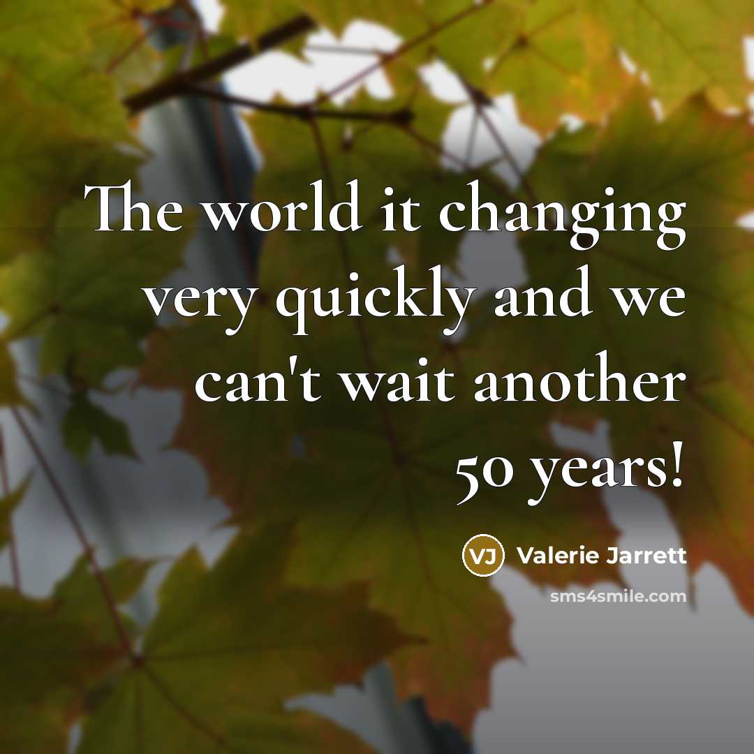 “The world it changing very quickly and we can't wait…” quote by Valerie Jarrett