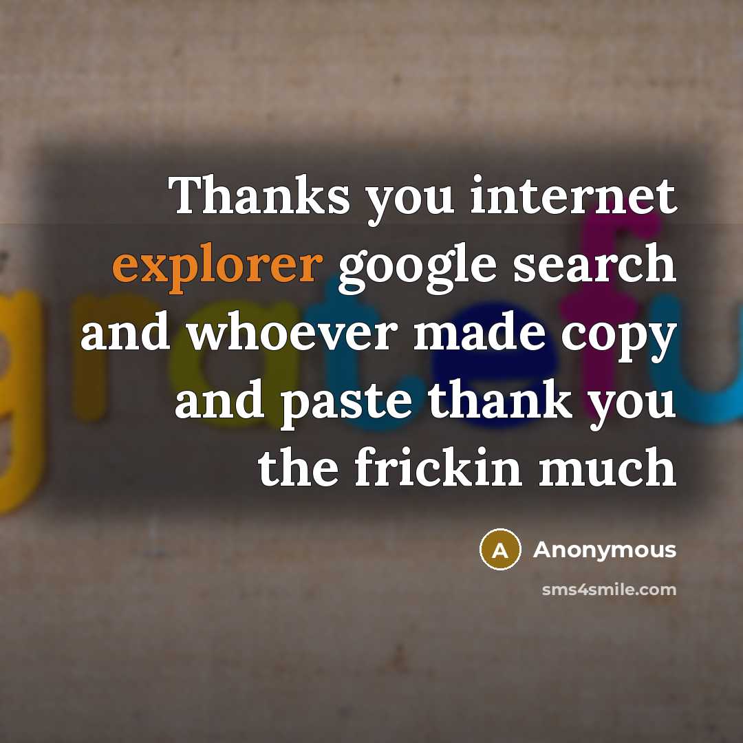 “Thanks you internet explorer google search and whoever made copy and paste thank you the frickin much” quote by Anonymous
