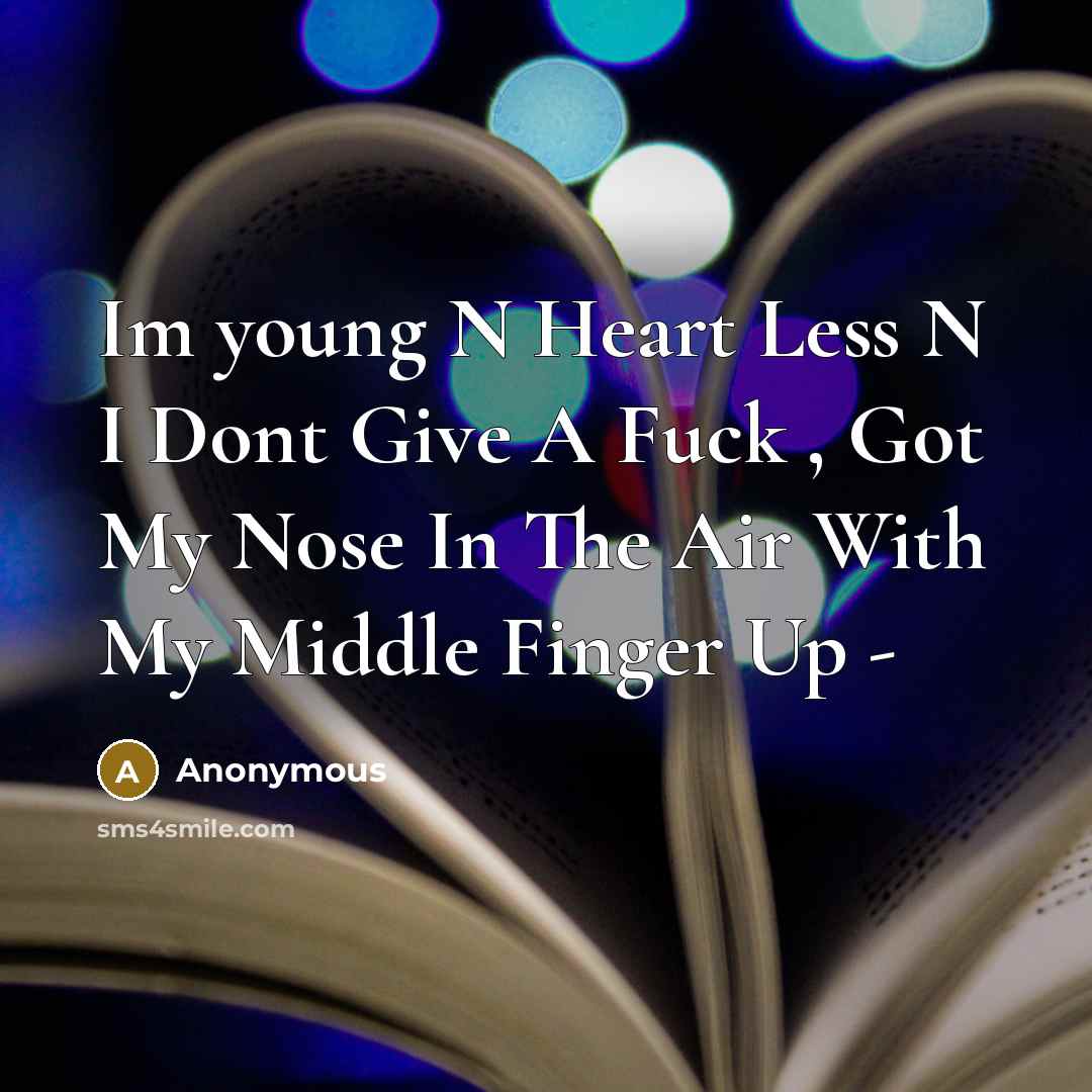 “Im young N Heart Less N I Dont Give A Fuck , Got My Nose In The Air With My Middle Finger Up -” quote by Anonymous