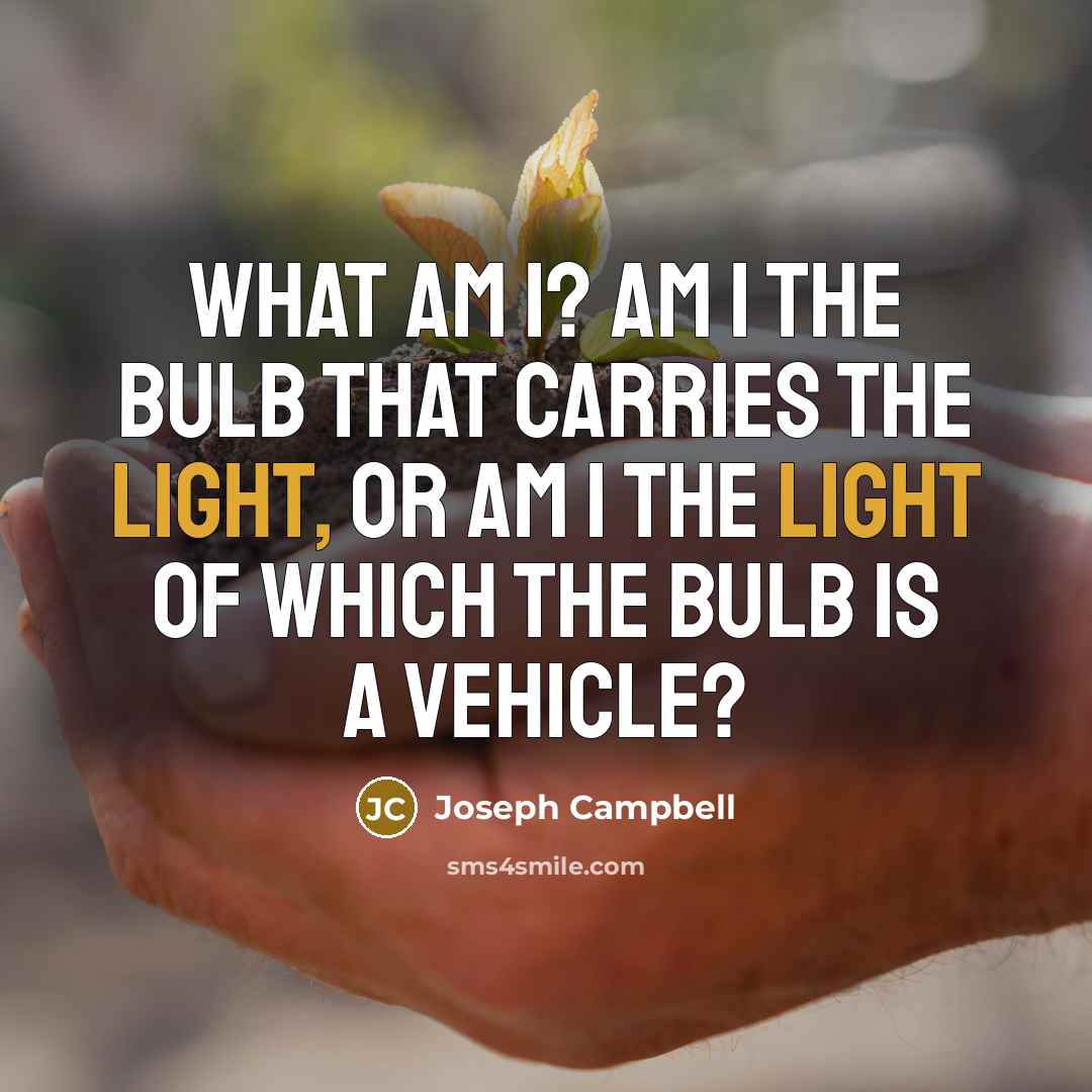 “What am I? Am I the bulb that carries the…” quote by Joseph Campbell