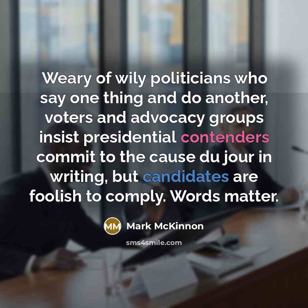 “Weary of wily politicians who say one thing and do…” quote by Mark McKinnon