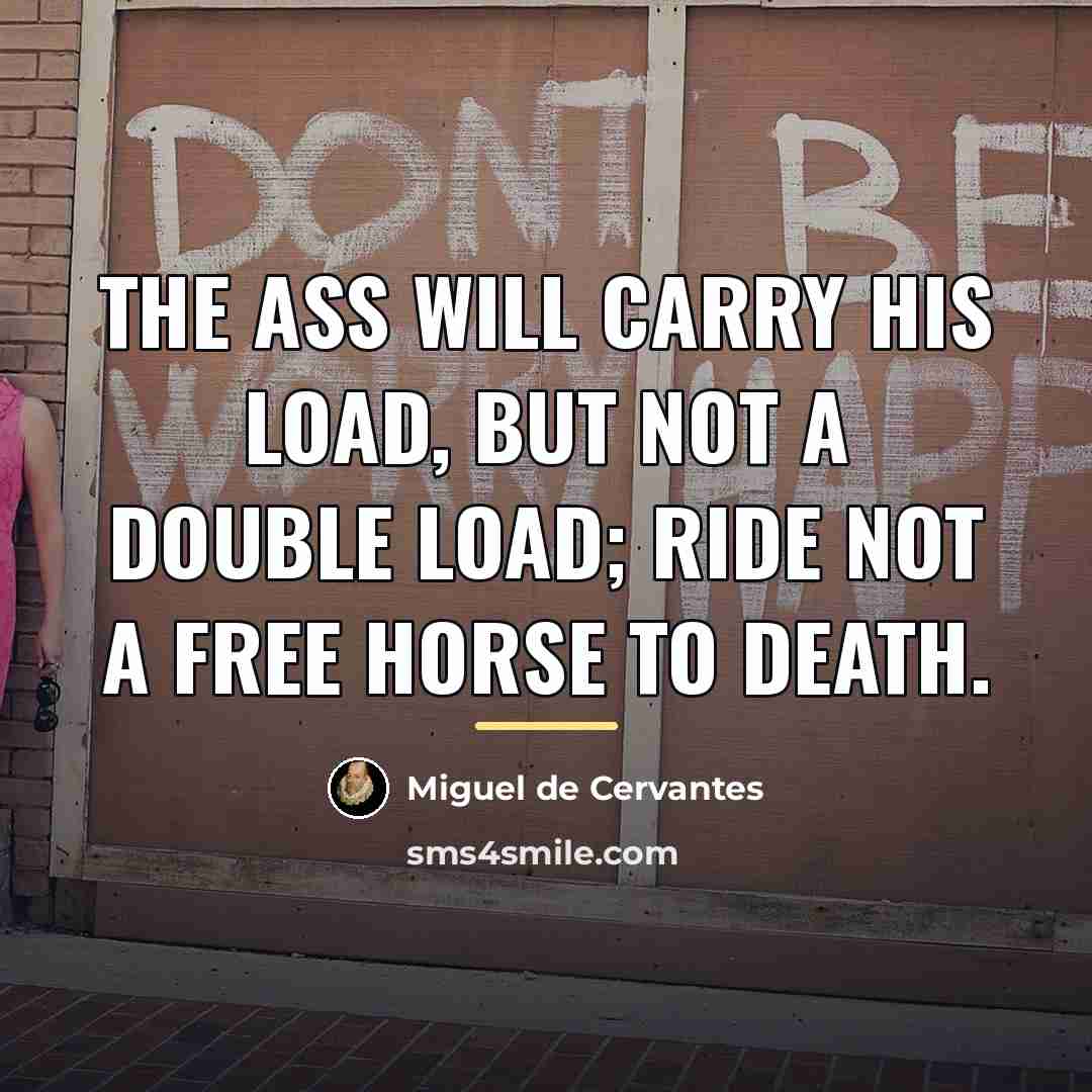 “The ass will carry his load, but not a double…” quote by Miguel de Cervantes
