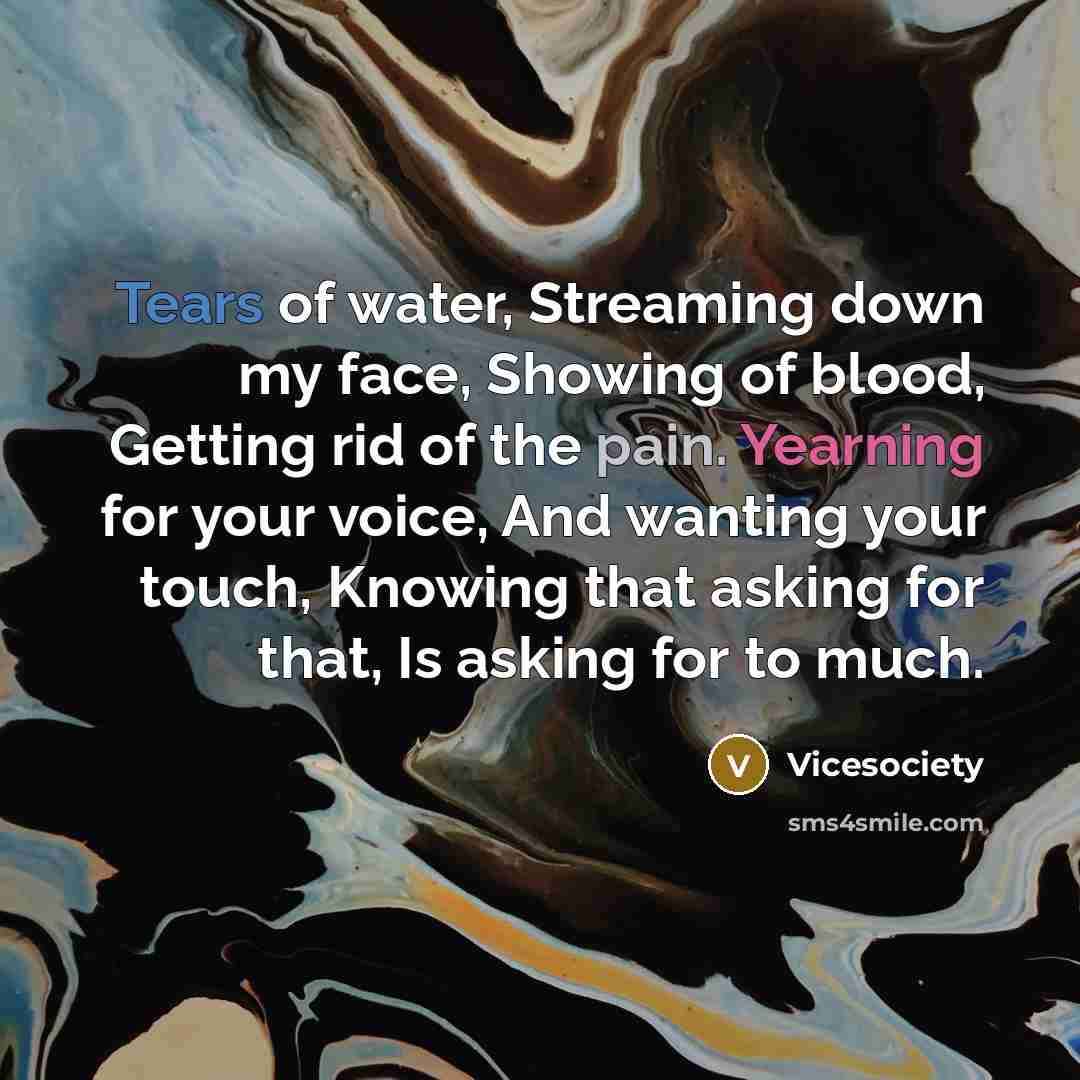 “Tears of water, Streaming down my face, Showing of blood,…” quote by Vicesociety