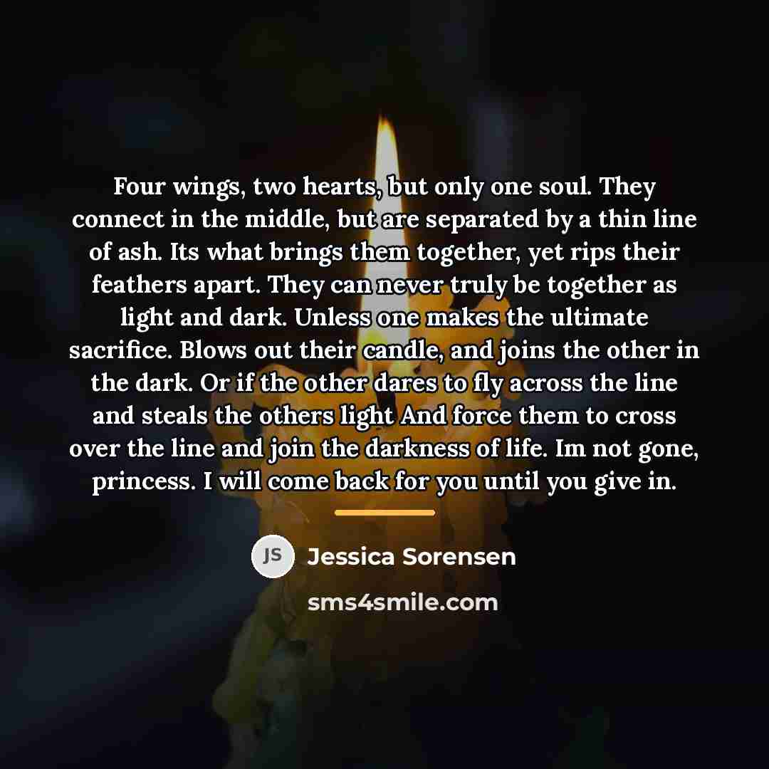 “Four wings, two hearts, but only one soul. They connect…” quote by Jessica Sorensen