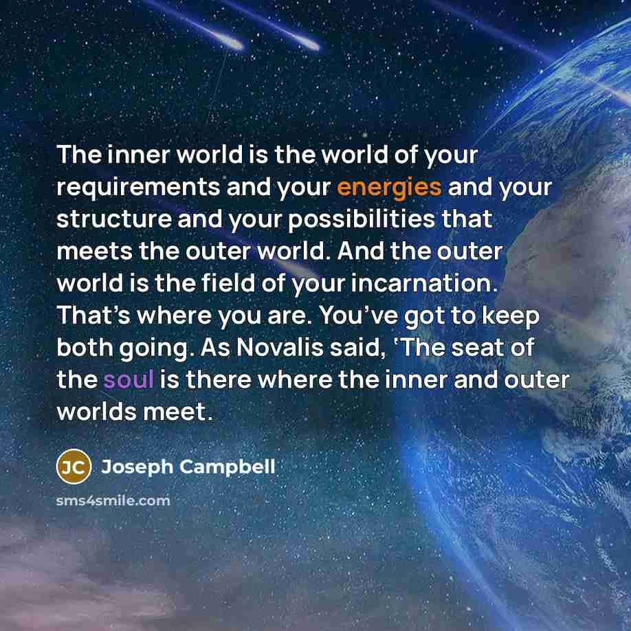 “The inner world is the world of your requirements and…” quote by Joseph Campbell