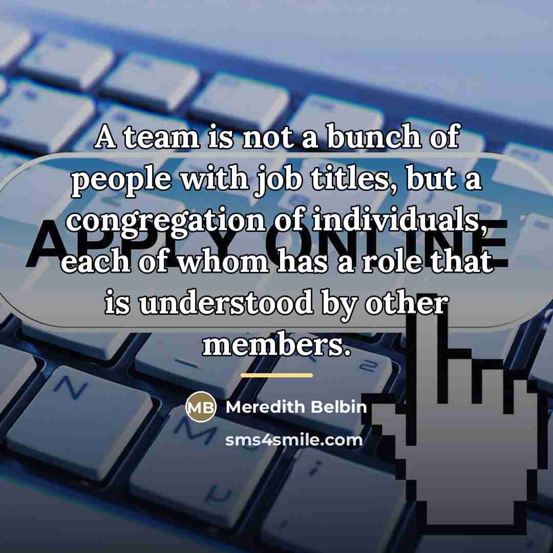 “A team is not a bunch of people with job…” quote by Meredith Belbin