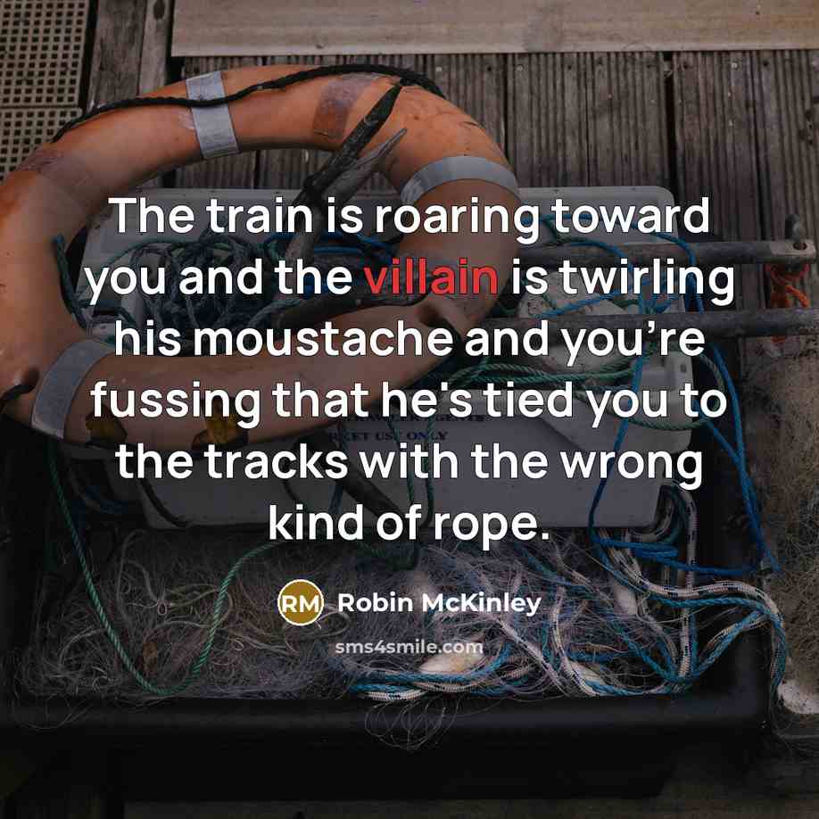 “The train is roaring toward you and the villain is…” quote by Robin McKinley