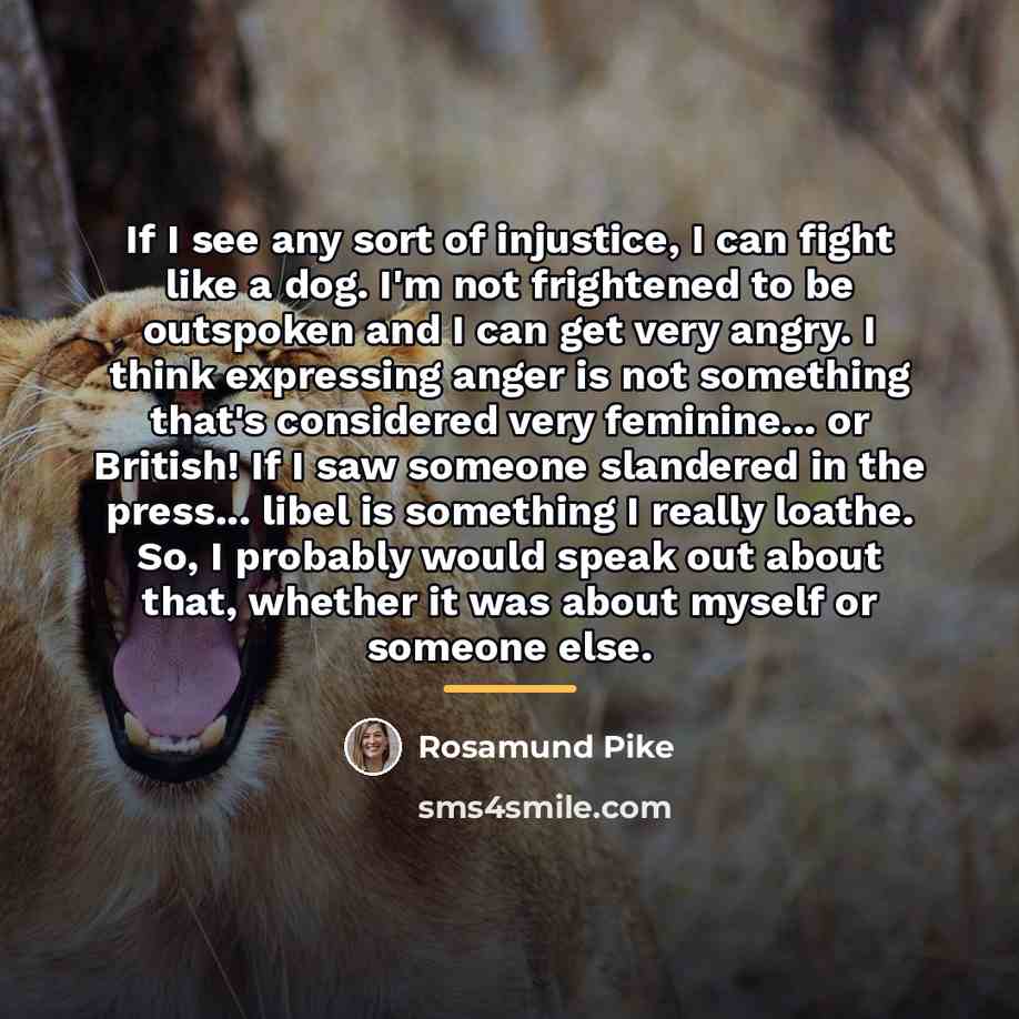 “If I see any sort of injustice, I can fight…” quote by Rosamund Pike