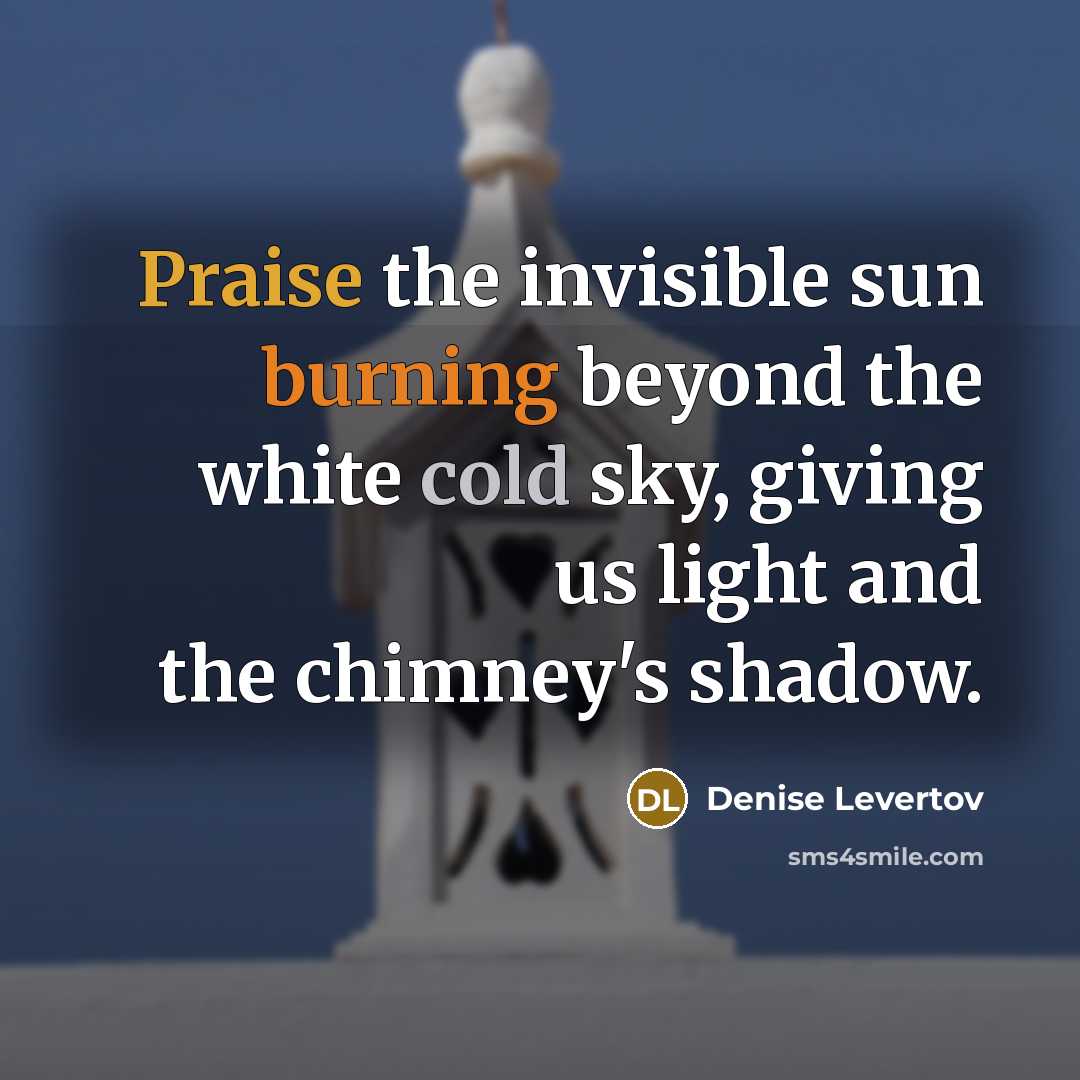 “Praise the invisible sun burning beyond the white cold sky,…” quote by Denise Levertov