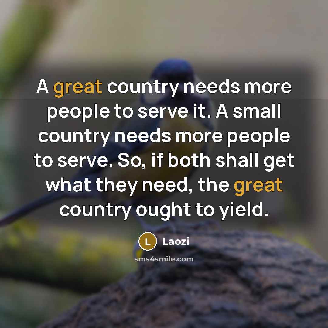 “A great country needs more people to serve it. A…” quote by Laozi