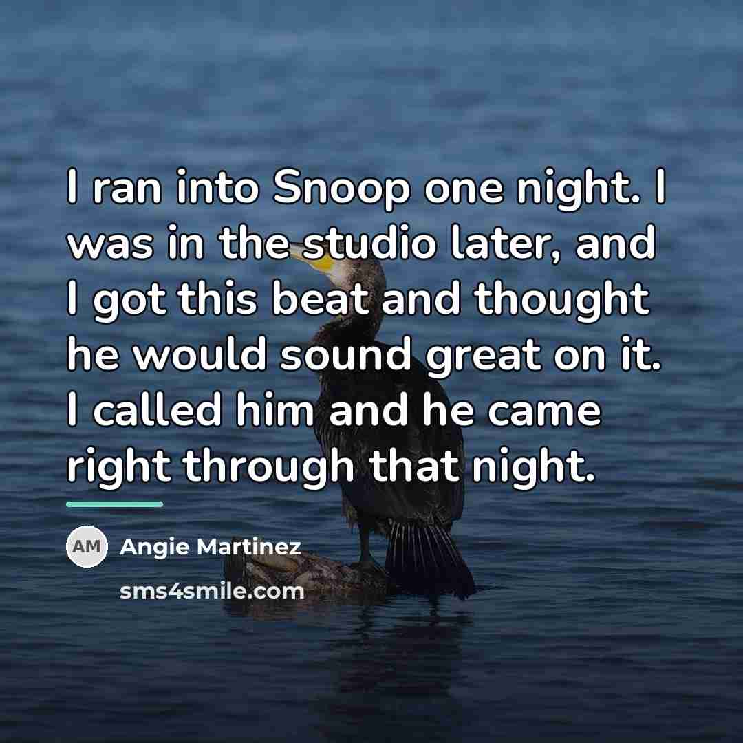 “I ran into Snoop one night. I was in the…” quote by Angie Martinez