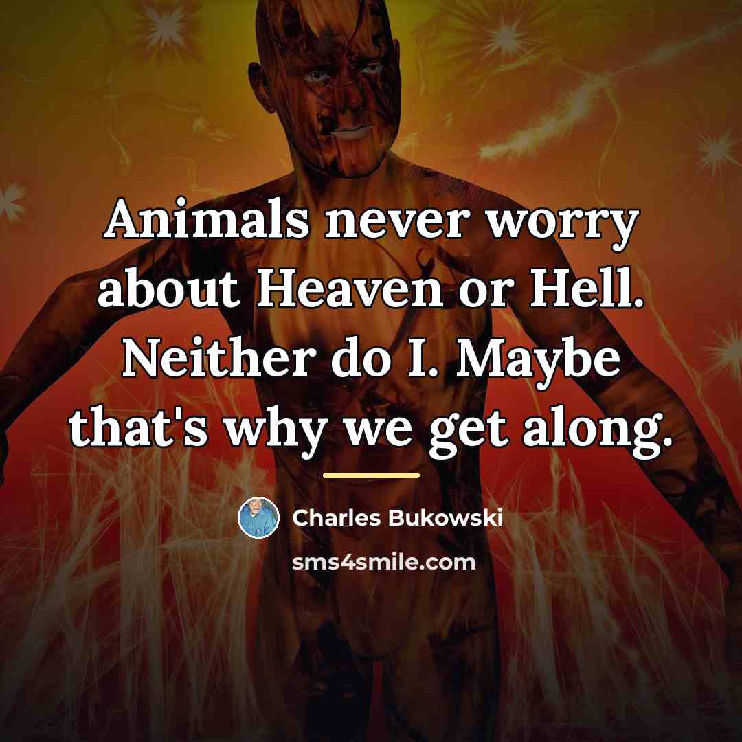 “Animals never worry about Heaven or Hell. Neither do I.…” quote by Charles Bukowski
