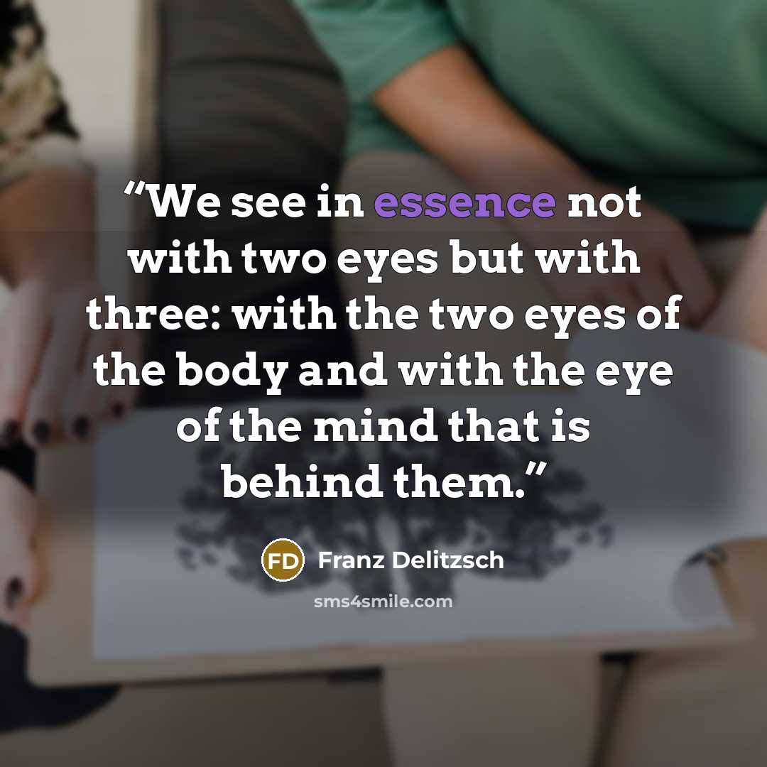 “We see in essence not with two eyes but with three: with the two eyes of the body and with the eye of the mind that is behind them.” quote by Franz Delitzsch