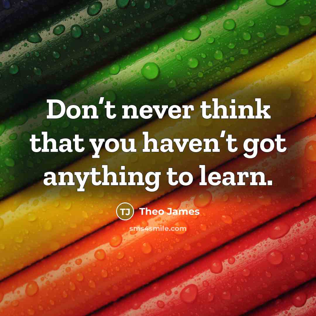 “Don’t never think that you haven’t got anything to learn.…” quote by Theo James