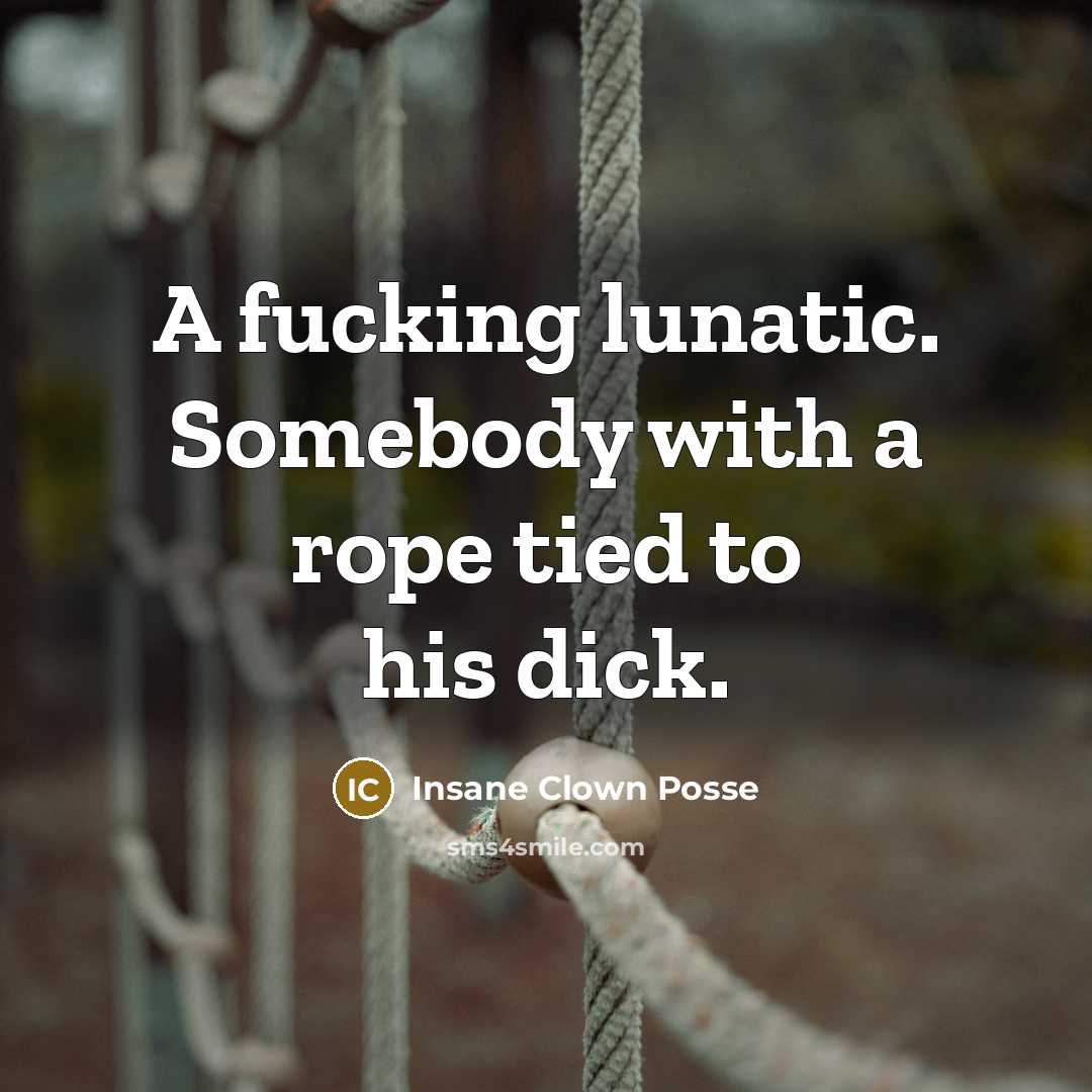 “A fucking lunatic. Somebody with a rope tied to his…” quote by Insane Clown Posse