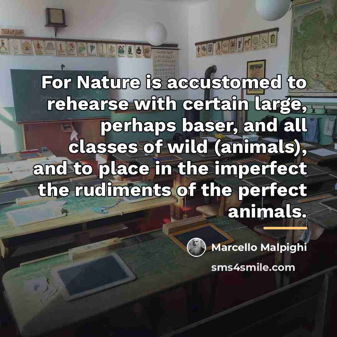 “For Nature is accustomed to rehearse with certain large, perhaps…” quote by Marcello Malpighi