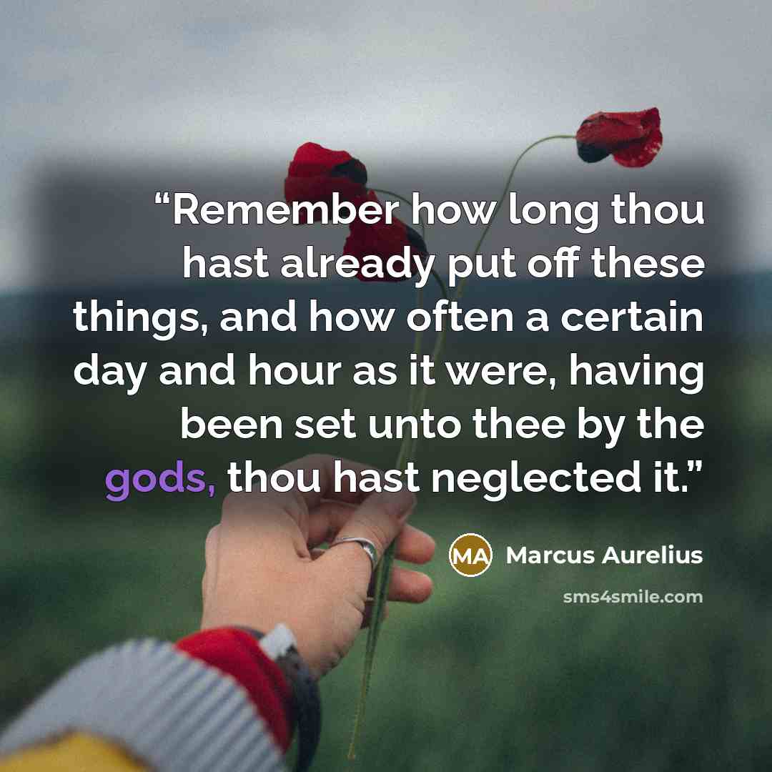 “Remember how long thou hast already put off these things, and how often a certain day and hour as it were, having been set unto thee by the gods, thou hast neglected it.” quote by Marcus Aurelius
