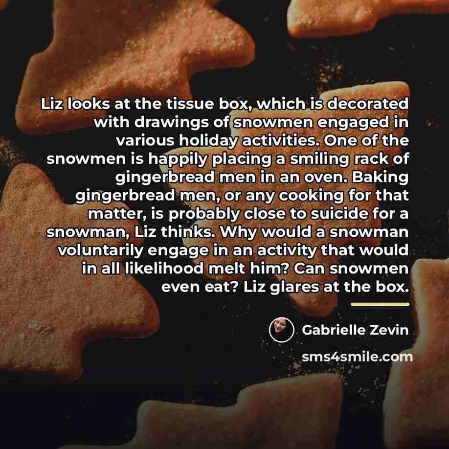 “Liz looks at the tissue box, which is decorated with…” quote by Gabrielle Zevin