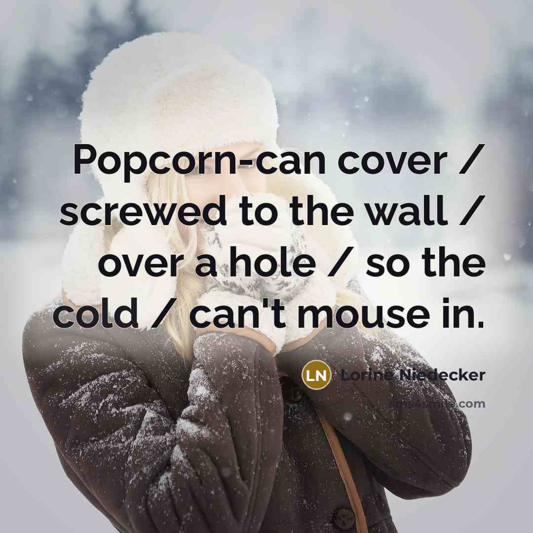 “Popcorn-can cover / screwed to the wall / over a…” quote by Lorine Niedecker