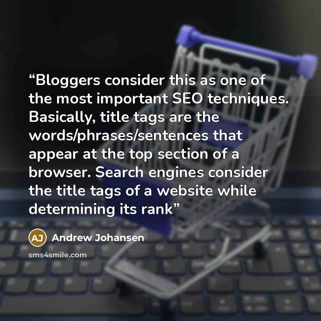 “Bloggers consider this as one of the most important SEO techniques. Basically, title tags are the words/phrases/sentences that appear at the top section of a browser. Search engines consider the title tags of a website while determining its rank” quote by Andrew Johansen