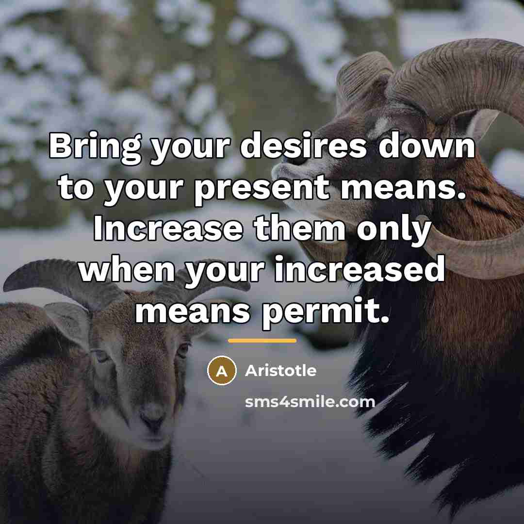 “Bring your desires down to your present means. Increase them…” quote by Aristotle
