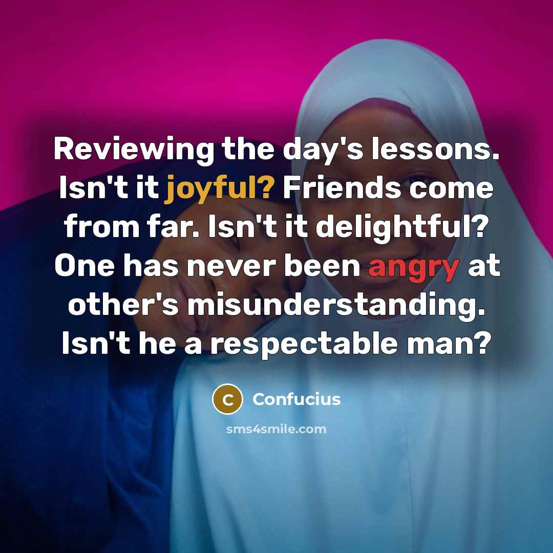 “Reviewing the day's lessons. Isn't it joyful? Friends come from…” quote by Confucius