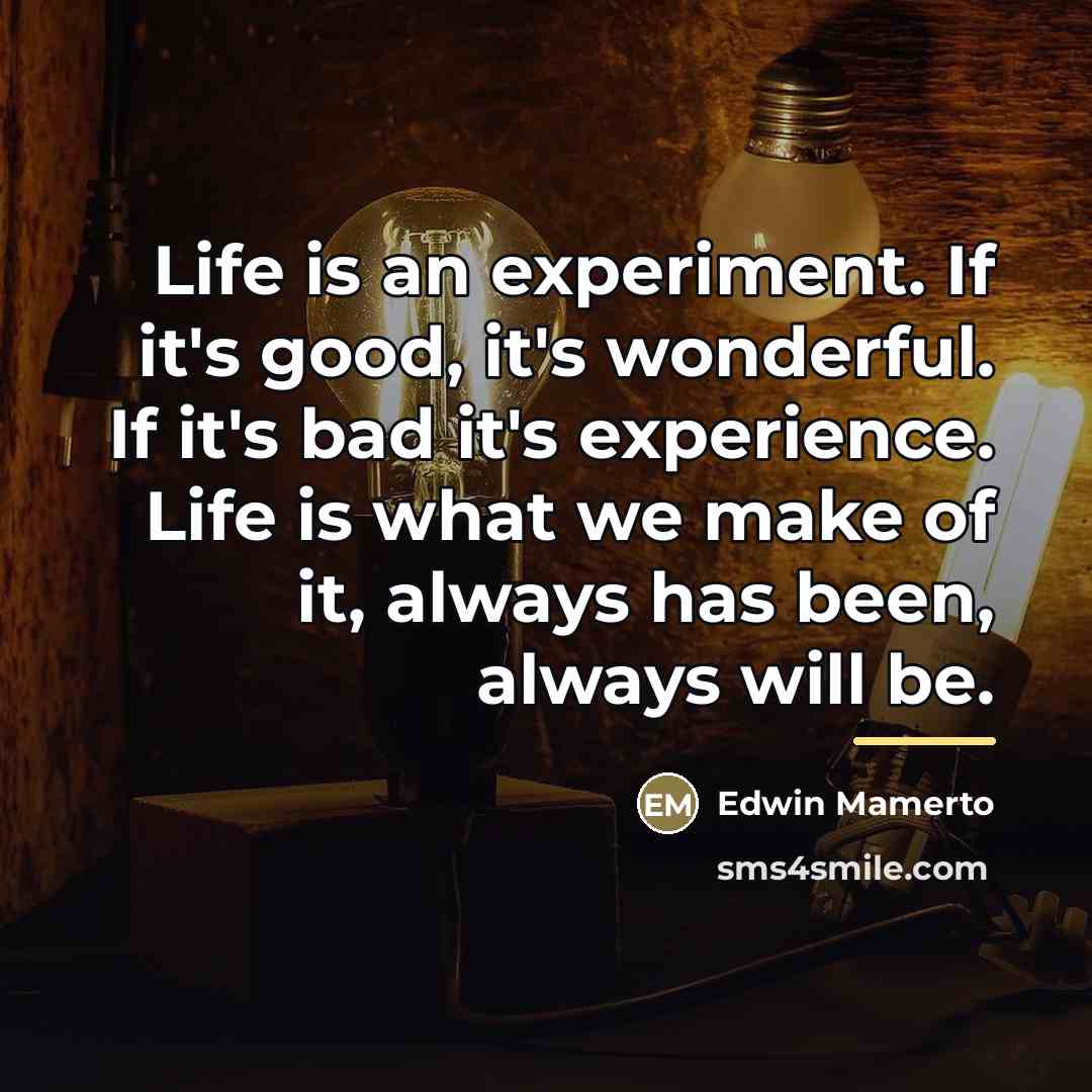 “Life is an experiment. If it's good, it's wonderful. If…” quote by Edwin Mamerto