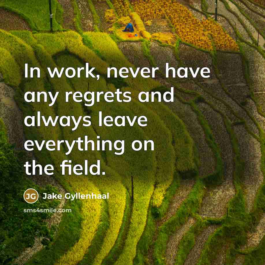 “In work, never have any regrets and always leave everything…” quote by Jake Gyllenhaal