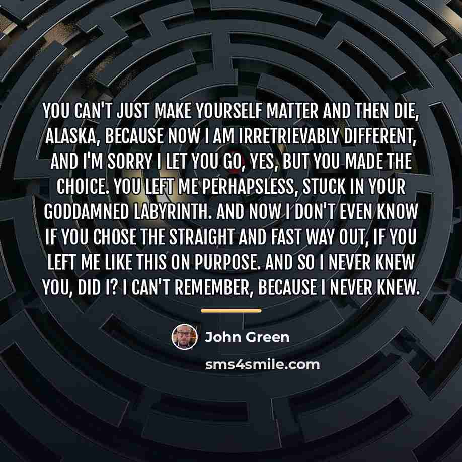 “You can't just make yourself matter and then die, Alaska,…” quote by John Green
