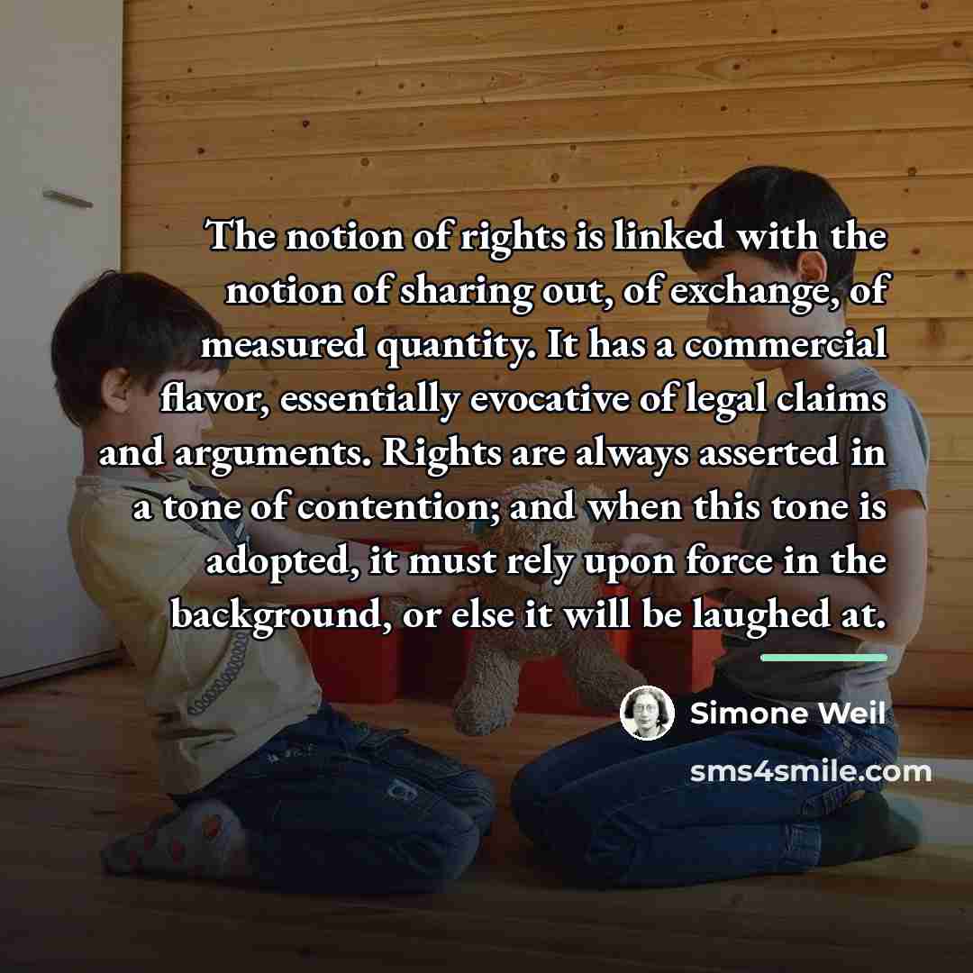 “The notion of rights is linked with the notion of…” quote by Simone Weil