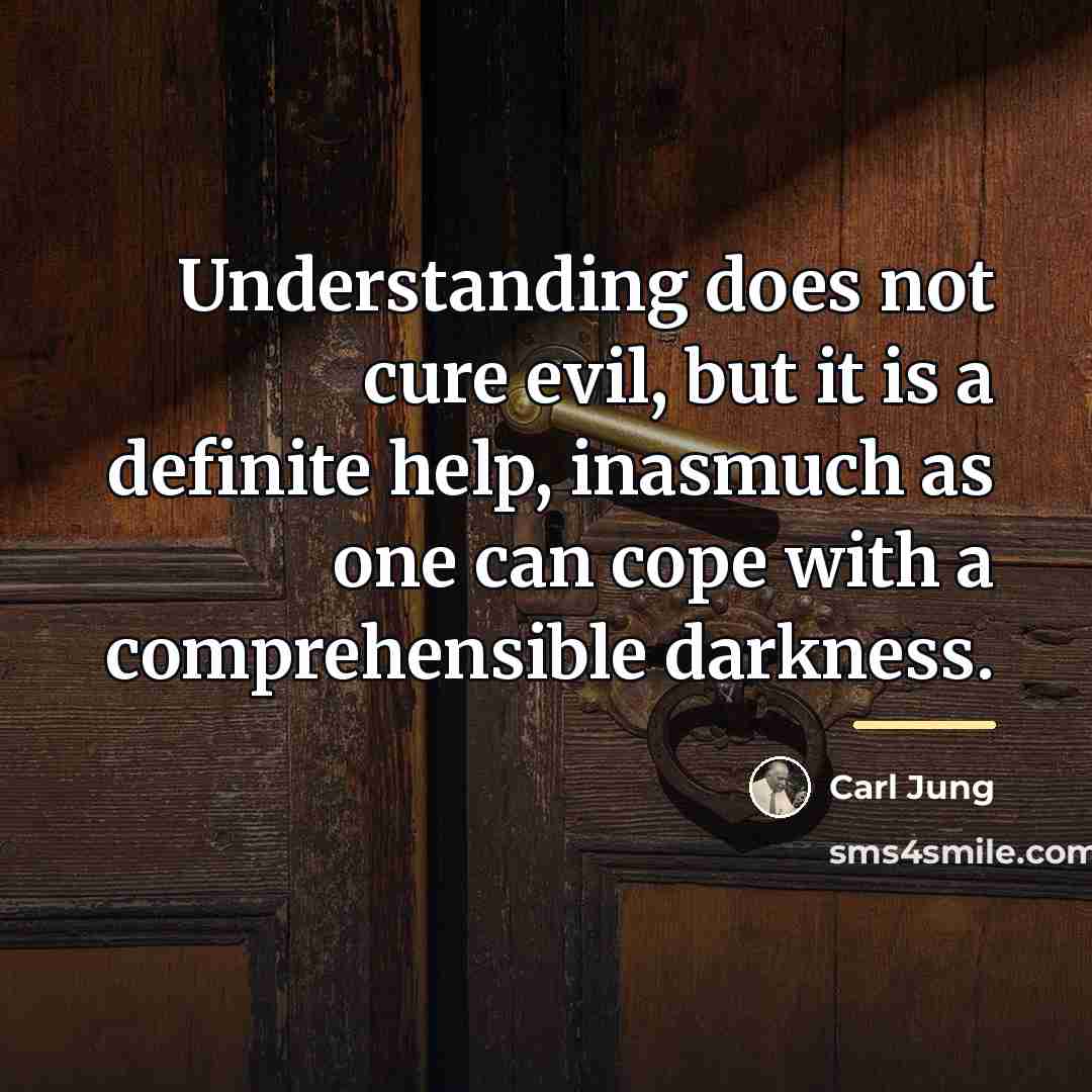 “Understanding does not cure evil, but it is a definite…” quote by Carl Jung
